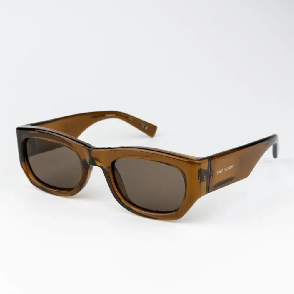 NEW Saint Laurent SL713 003 Transparent Brown Rectangle Unisex Sunglasses